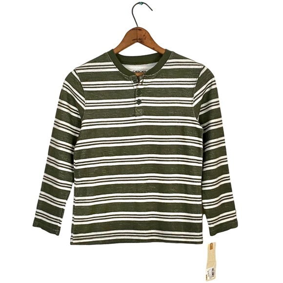 NWT Cherokee Green Stripe Long Sleeve Henley Shirt Knit Pullover NEW Boys S 6/7 - Picture 3 of 15